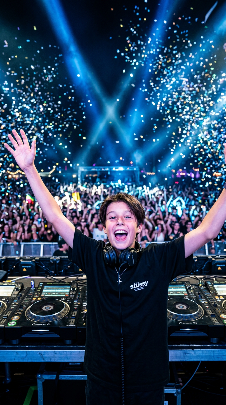 DJTTOT celebrating with a festival crowd